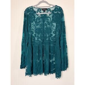 Lane Bryant Teal Lace Tunic Top Sheer Boho Peplum Festival Romantic 18/20 Plus